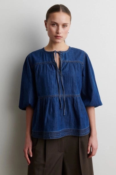 SECOND FEMALE Evana Denim Blouse BLUE Denim: blå camisas för dam