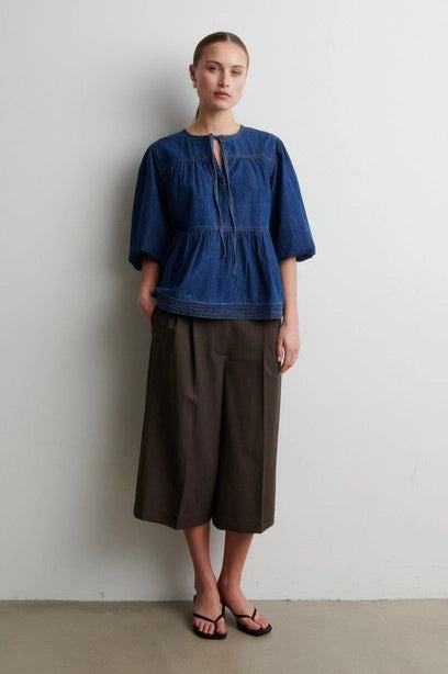 SECOND FEMALE Evana Denim Blouse BLUE Denim: blå camisas för dam