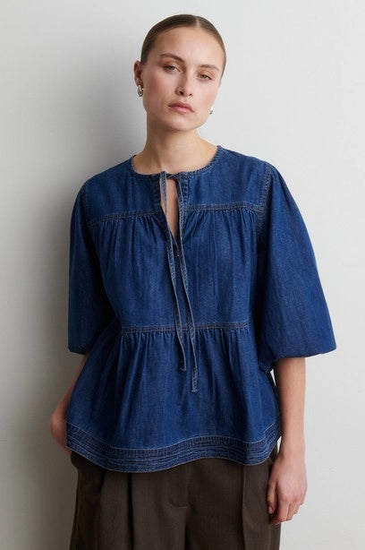 SECOND FEMALE Evana Denim Blouse BLUE Denim: أزرق camisas للنساء