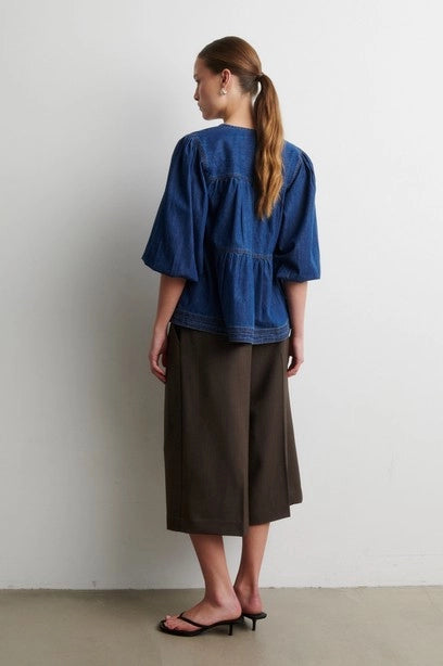 SECOND FEMALE Evana Denim Blouse BLUE Denim: أزرق camisas للنساء