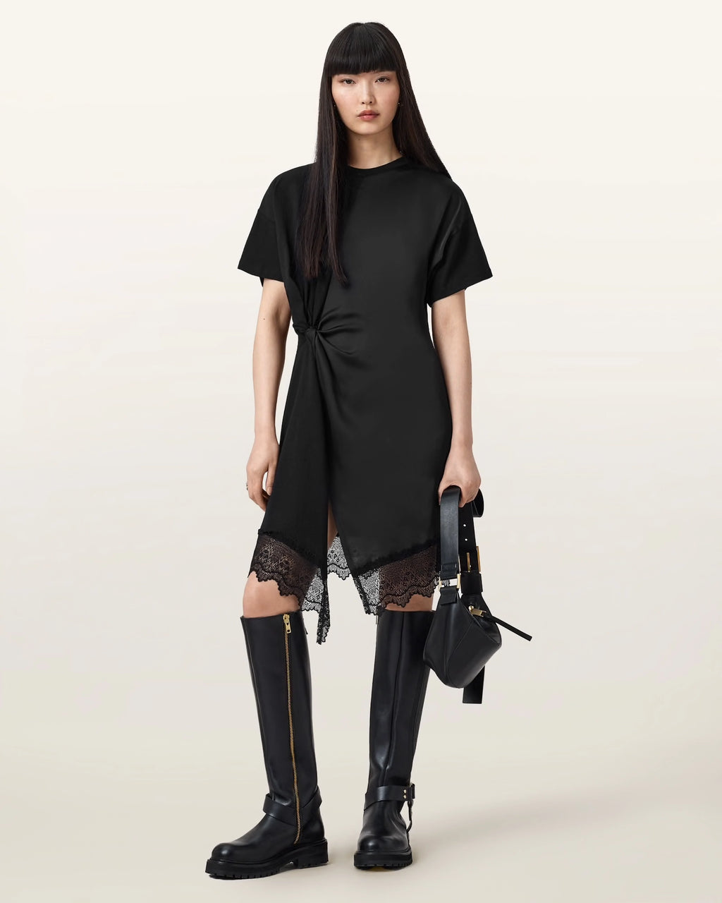 ALL SAINTS LANA LACE Dress Black: чорний сукня для жінок