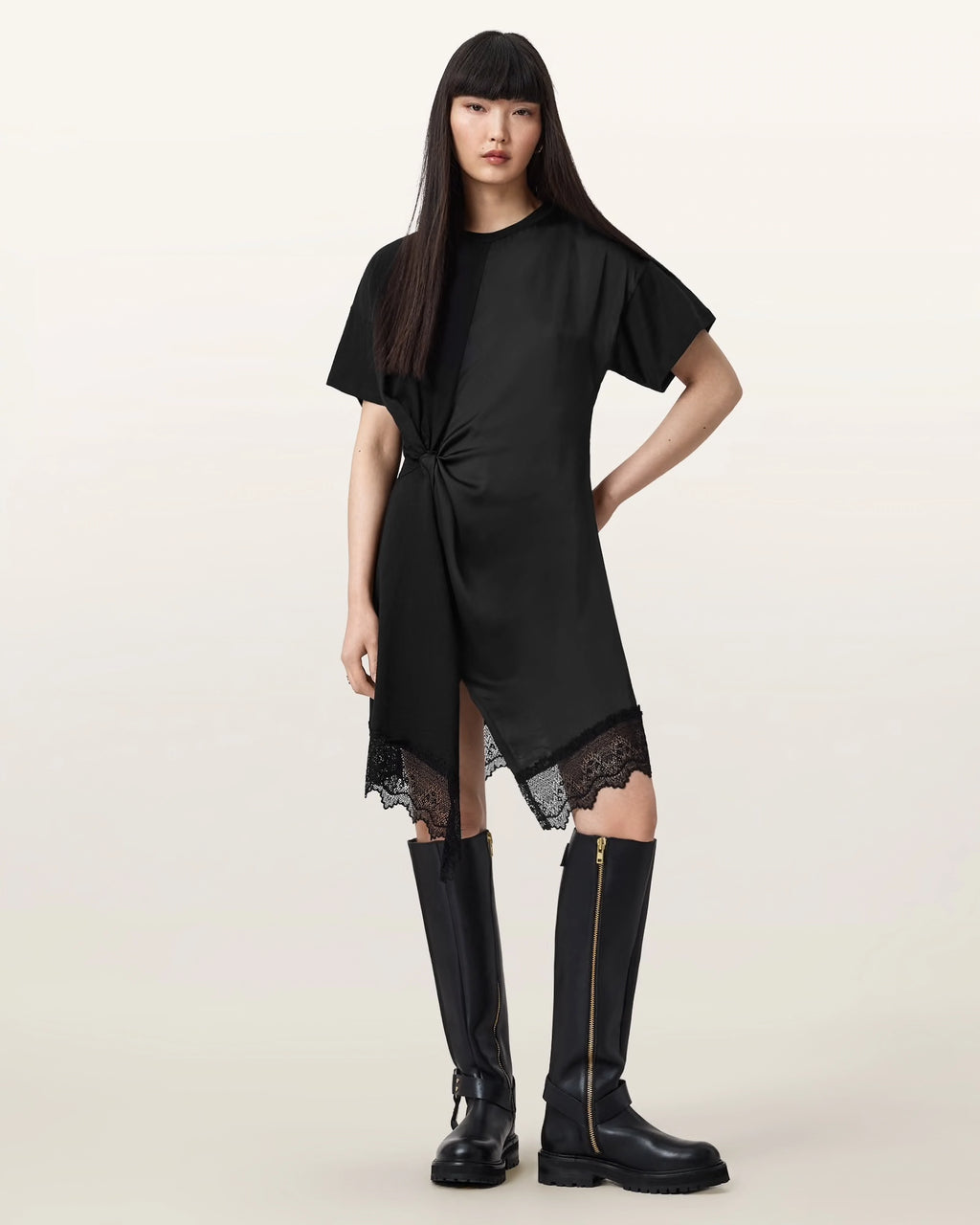 ALL SAINTS LANA LACE Dress Black: чорний сукня для жінок