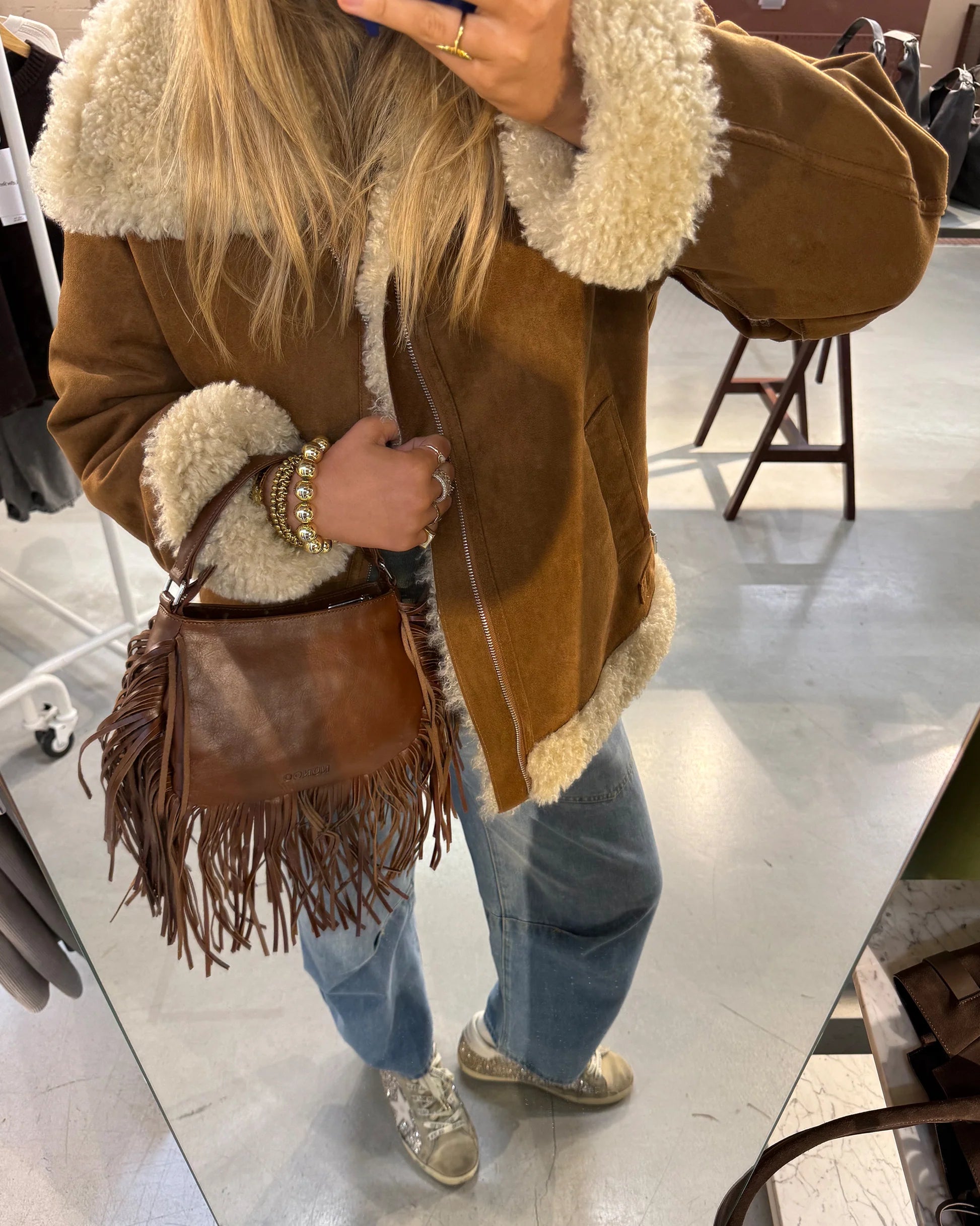 NUNOO Betty Fringe River Brown: بني حقيبة للنساء