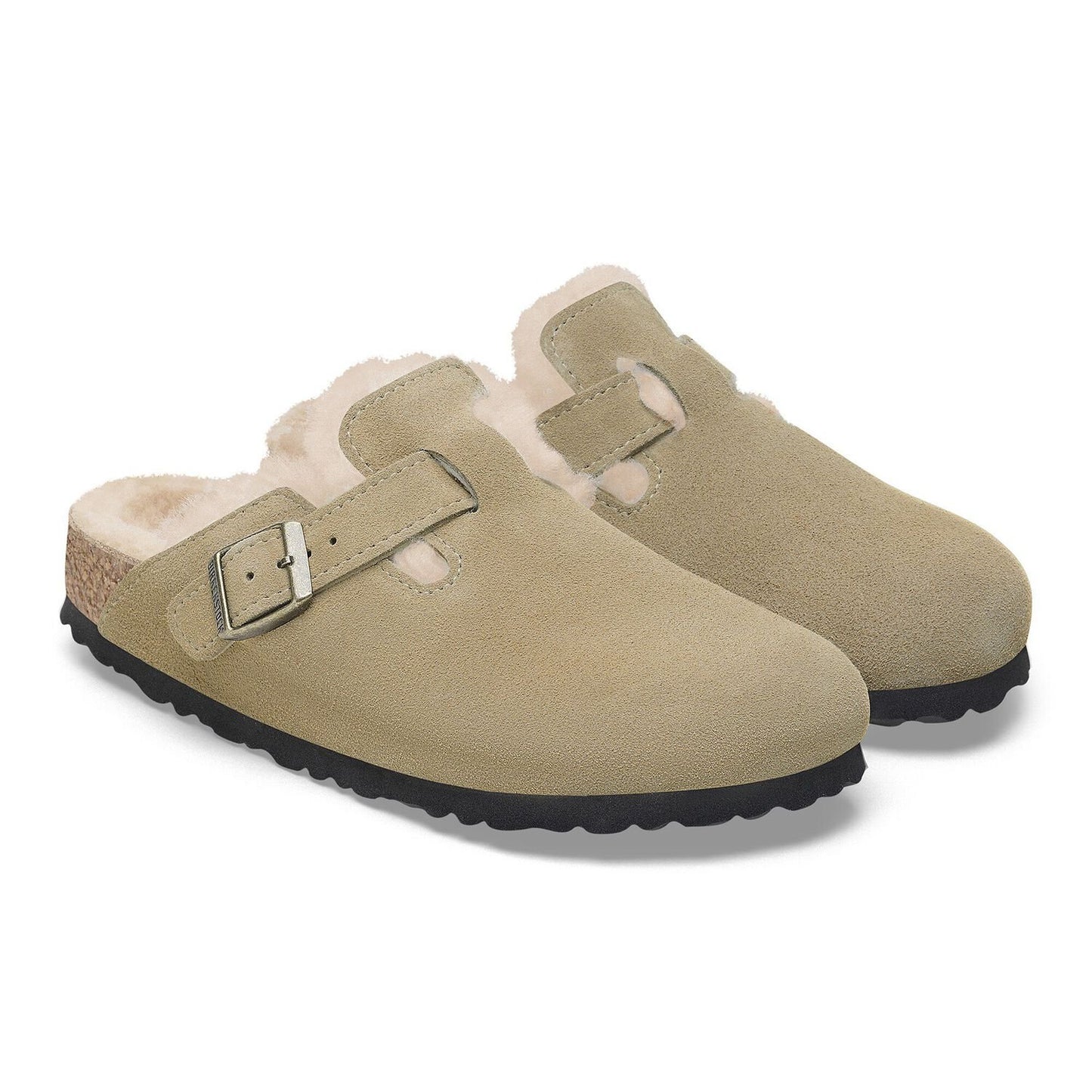 BIRKENSTOCK | WOMEN'S SANDALS | BOSTON SHEARLING SUEDE LEATHER/FUR TAUPE | GREEN