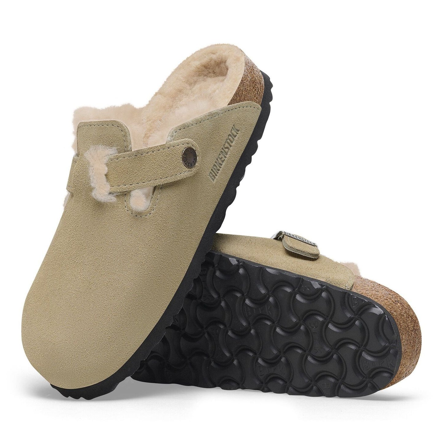 BIRKENSTOCK | WOMEN'S SANDALS | BOSTON SHEARLING SUEDE LEATHER/FUR TAUPE | GREEN