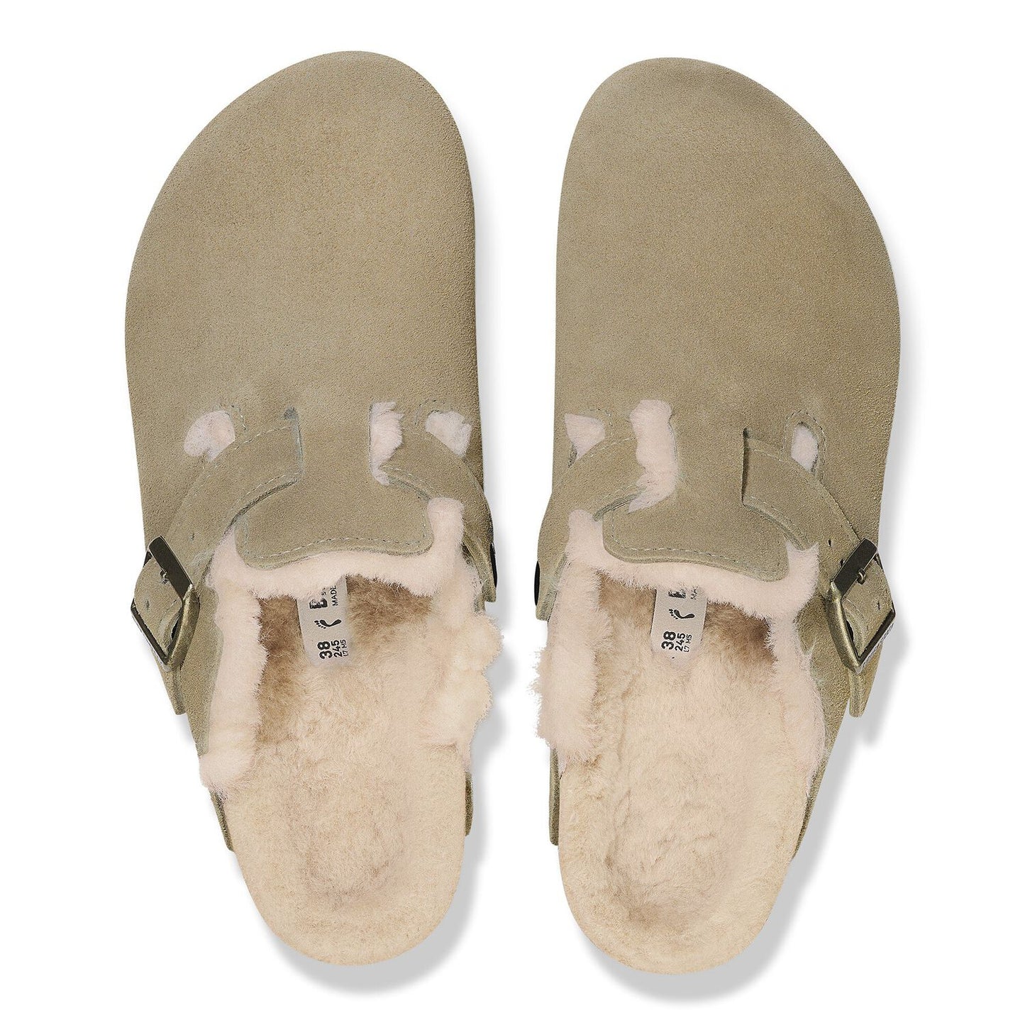 BIRKENSTOCK | WOMEN'S SANDALS | BOSTON SHEARLING SUEDE LEATHER/FUR TAUPE | GREEN