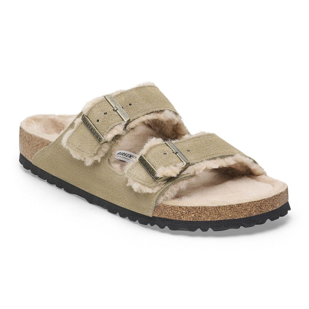 BIRKENSTOCK | SANDALS | WOMEN'S | ARIZONA SHEARLING SUEDE LEATHER/FUR TAUPE | GREEN