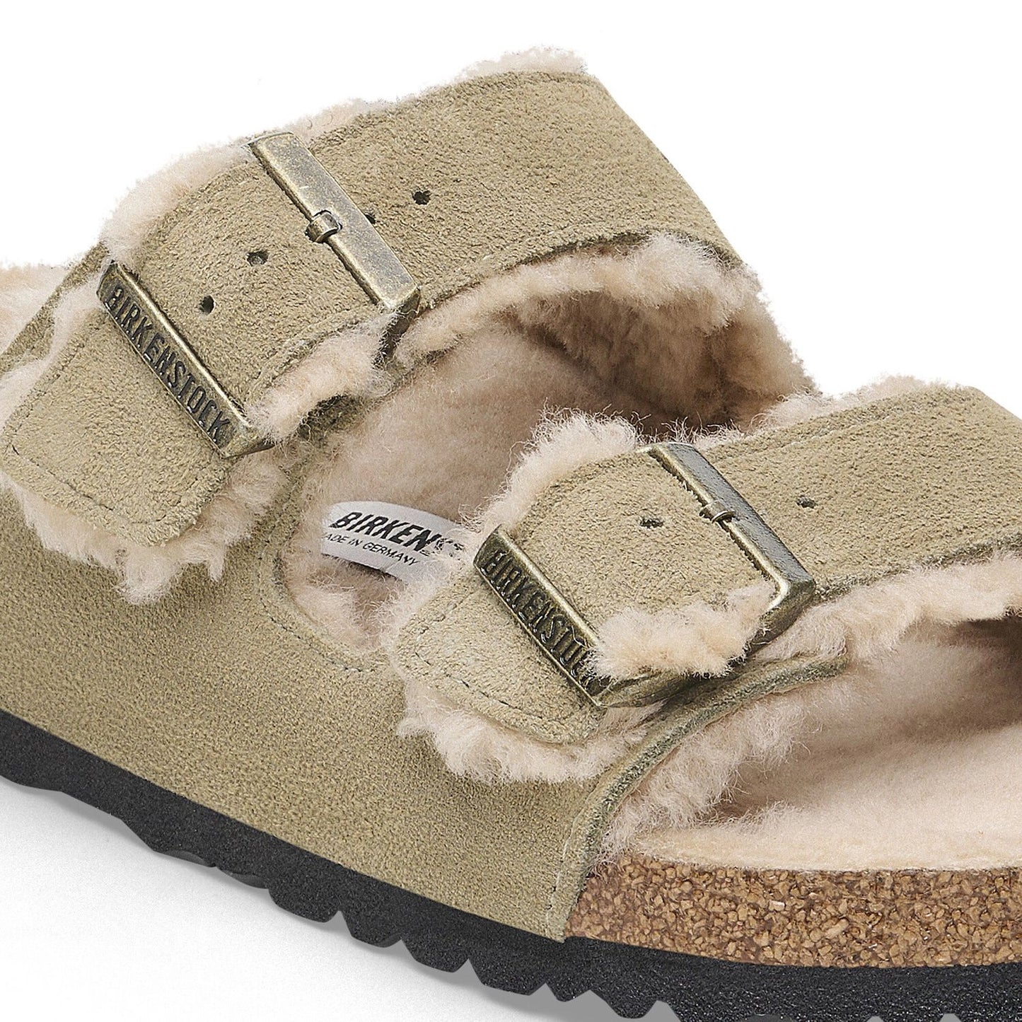 BIRKENSTOCK | WOMEN'S SANDALS | ARIZONA SHEARLING SUEDE LEATHER/FUR TAUPE | GREEN