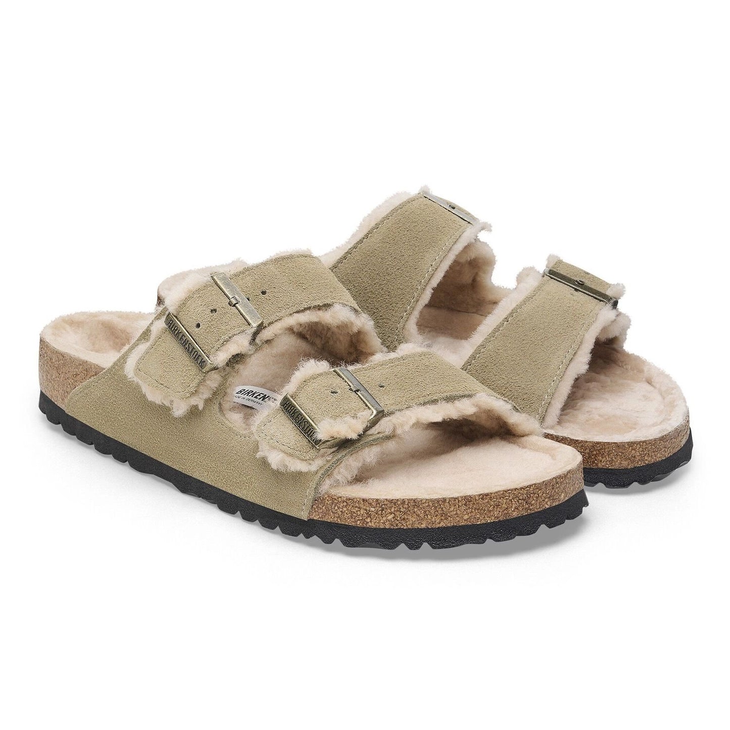 BIRKENSTOCK | WOMEN'S SANDALS | ARIZONA SHEARLING SUEDE LEATHER/FUR TAUPE | GREEN