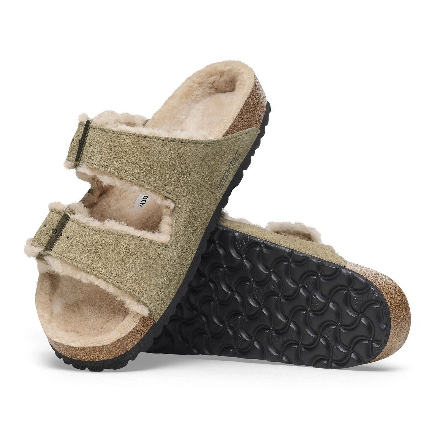 BIRKENSTOCK | WOMEN'S SANDALS | ARIZONA SHEARLING SUEDE LEATHER/FUR TAUPE | GREEN