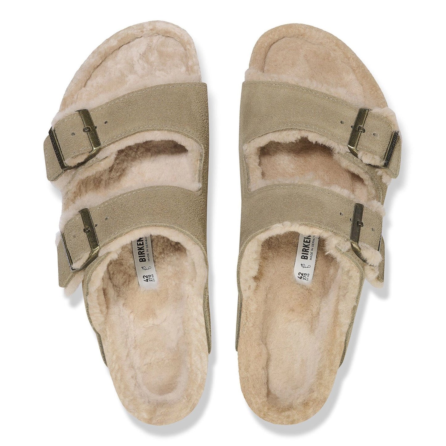 BIRKENSTOCK | WOMEN'S SANDALS | ARIZONA SHEARLING SUEDE LEATHER/FUR TAUPE | GREEN