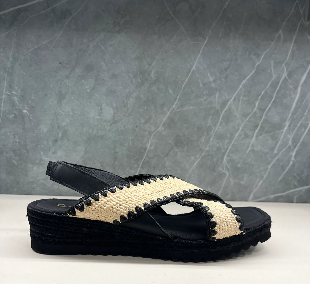 CASTELLER 895 Elastico Rafia con Vaqueta: beige sandaler för dam