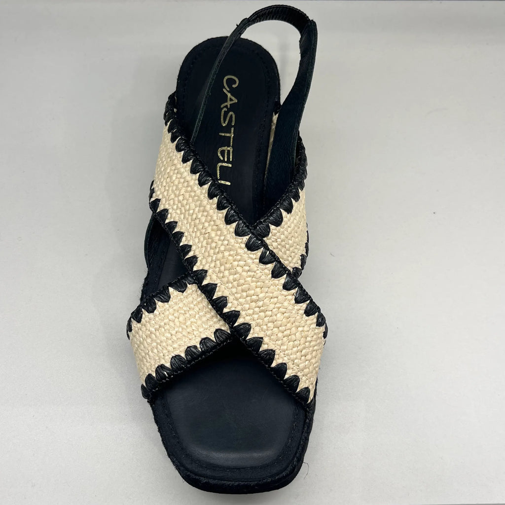CASTELLER 895 Elastico Rafia con Vaqueta: beige sandaler för dam