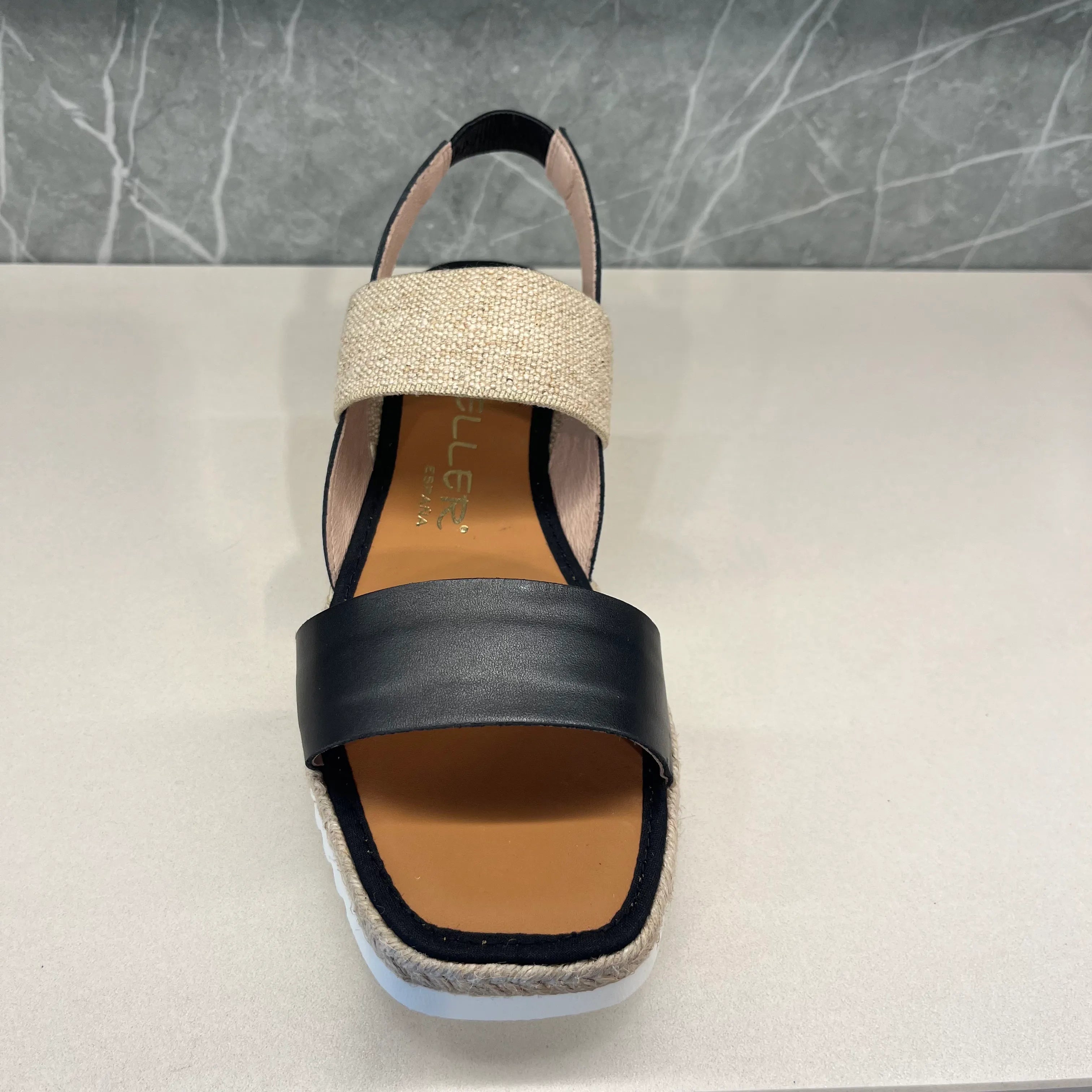 CASTELLER | WOMEN'S SANDALS | 895 ELASTIC RAFFIA WITH COWHIDE | BLACK