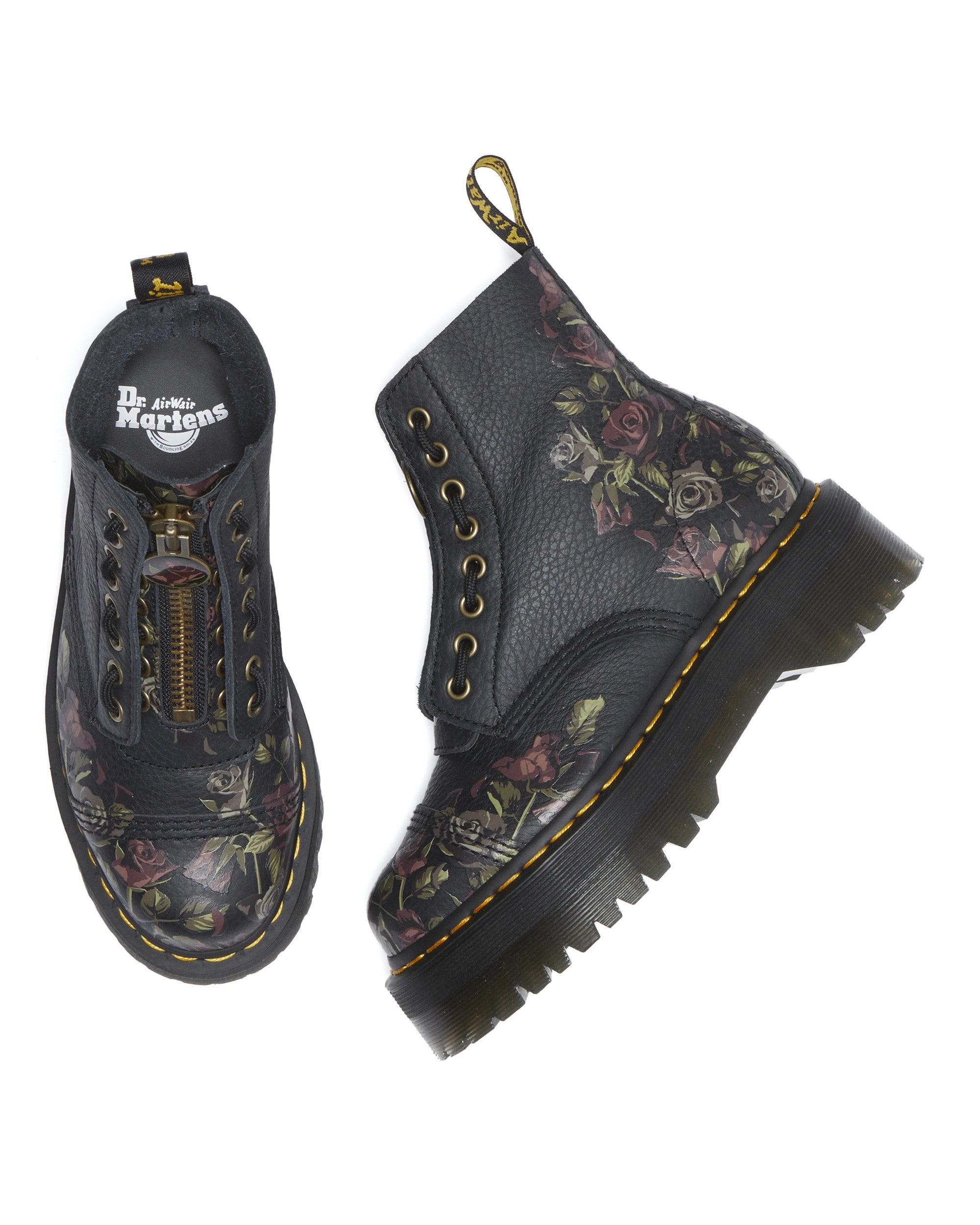 DR. MARTENS | BOTINES | MUJER | SINCLAIR DECAYED ROSES CLASSIC TUMBLED NAPPA BLACK MILLED | NEGRO