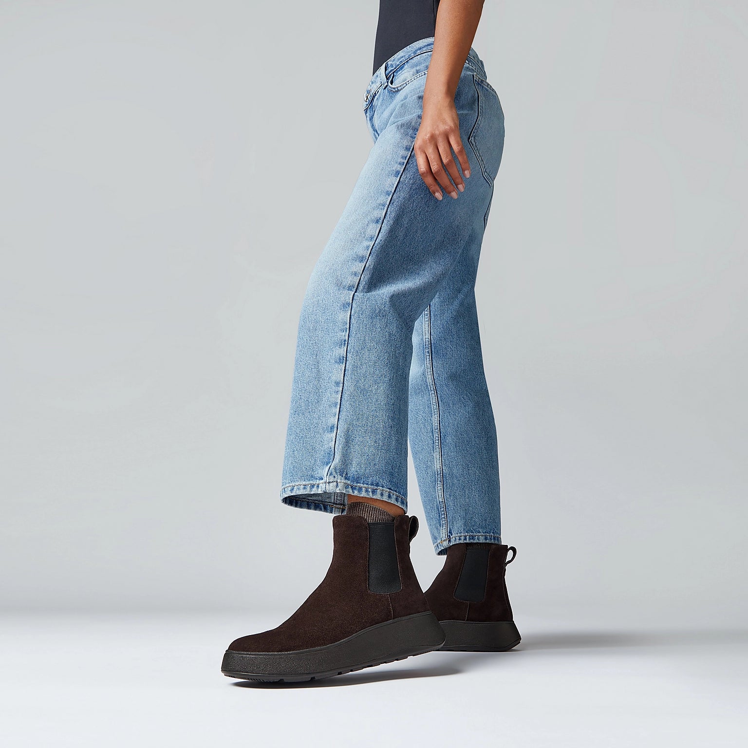 FITFLOP | STIVALI DA DONNA | STIVALETTI CHELSEA FLATFORM IN CAMOSCIO W F MODE MARRONE CIOCCOLATO | MARRONE