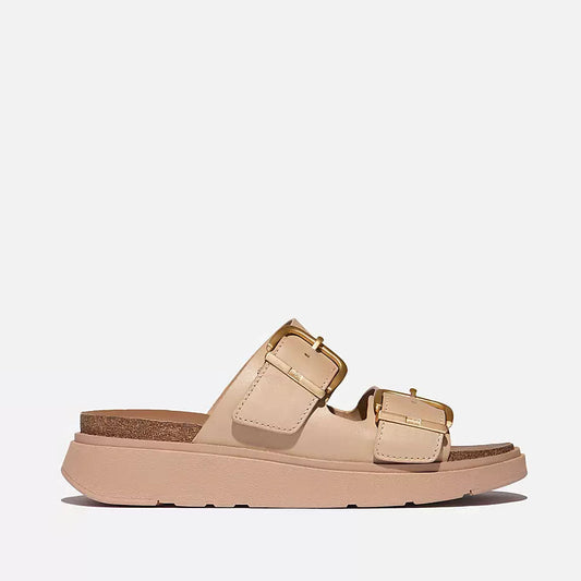 FITFLOP | SANDALES FEMME | CLAQUETTES EN CUIR À DEUX BARRES ET BOUCLE GEN FF, BEIGE CLASSIQUE