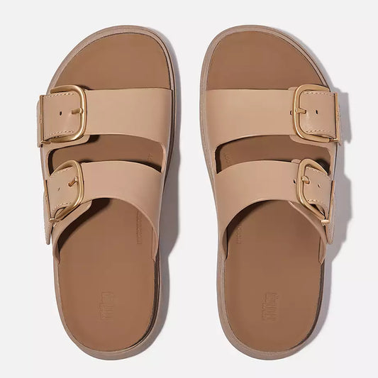 FITFLOP | SANDALES FEMME | CLAQUETTES EN CUIR À DEUX BARRES ET BOUCLE GEN FF, BEIGE CLASSIQUE
