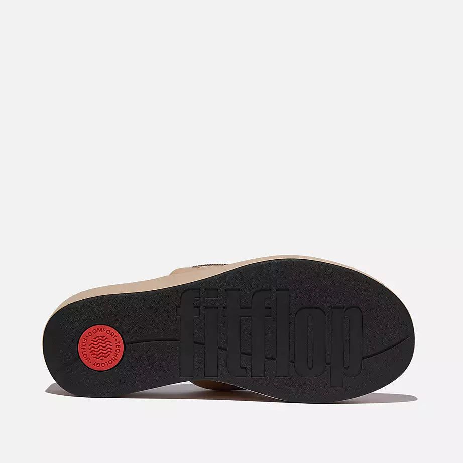 FITFLOP | WOMEN'S SANDALS | GEN FF BUCKLE TWO BAR LEATHER SLIDES LIGHT TAN | BLACK