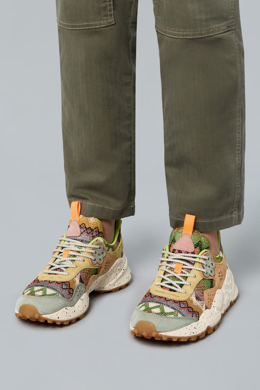 FLOWER MOUNTAIN | SNEAKERS | DONA | KOTETSU WOMAN SUEU/KNITTED MULTI FABRIC GREY-PEACH-SAND