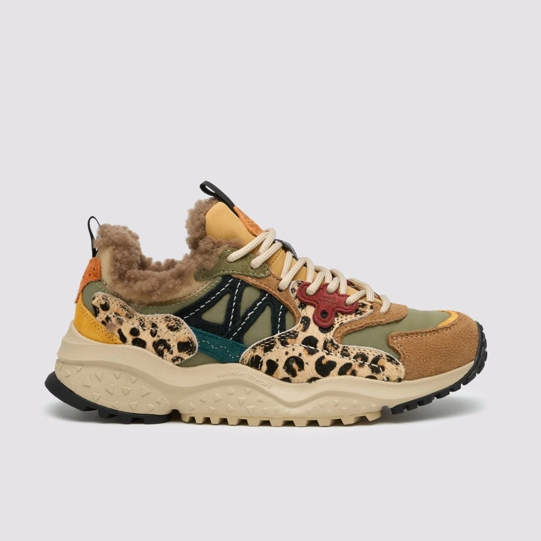 FLOWER MOUNTAIN Solin Woman Suede/nylon Brown-military-black-pony: multicolor baskets pour femme