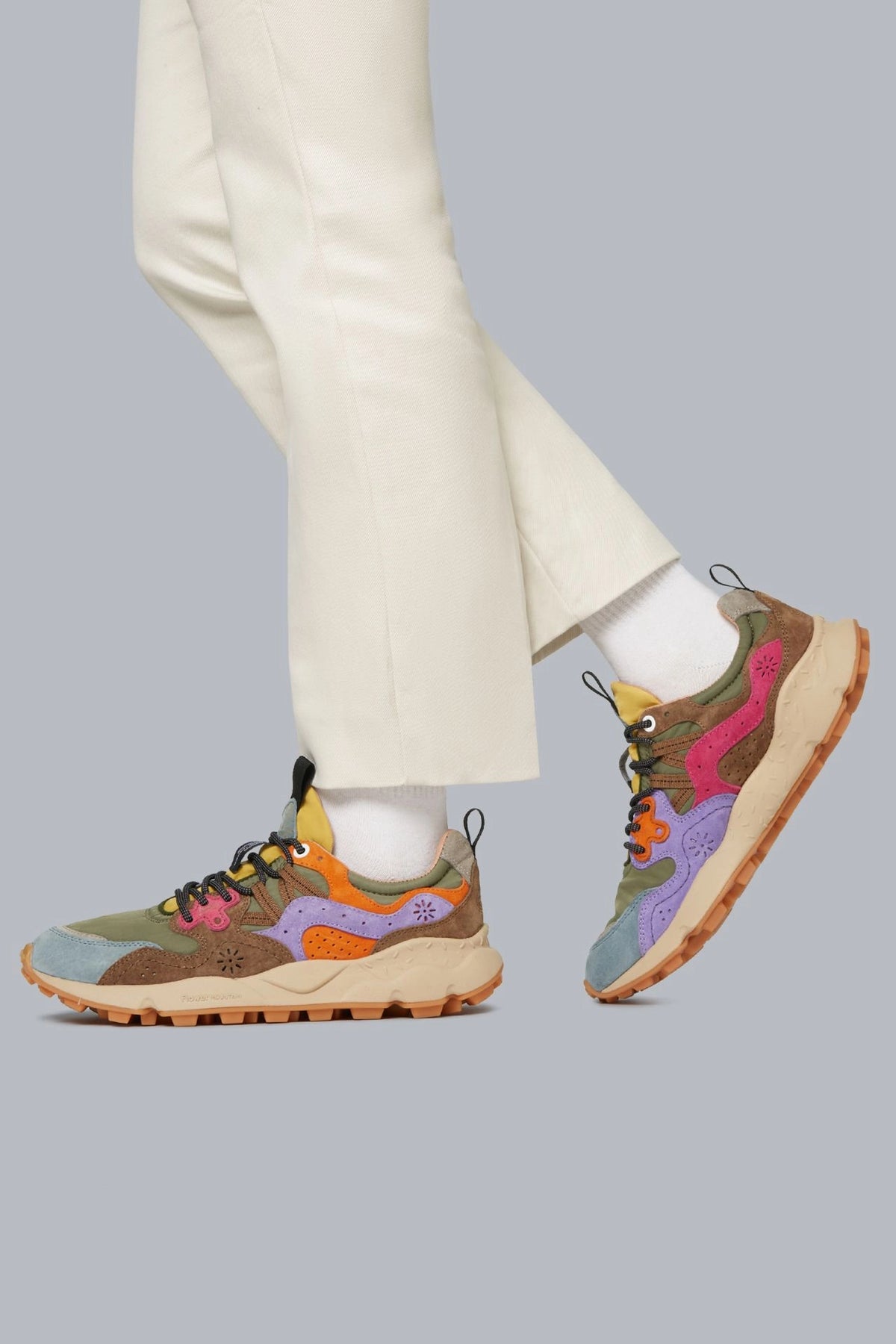 FLOWER MOUNTAIN Yamano 3 UNI Suede/nylon Kaki-multi: multicolor baskets pour femme