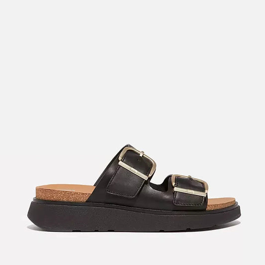 FITFLOP | WOMEN'S SANDALS | GEN FF BUCKLE TWO BAR LEATHER SLIDES BLACK | BLACK