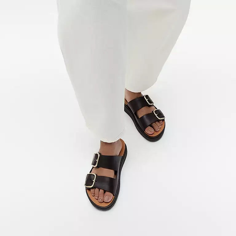 FITFLOP | SANDALIAS MUJER | GEN FF BUCKLE TWO BAR LEATHER SLIDES BLACK | NEGRO