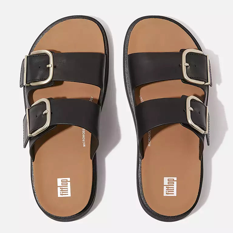 FITFLOP | SANDALIAS MUJER | GEN FF BUCKLE TWO BAR LEATHER SLIDES BLACK | NEGRO