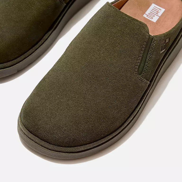 FITFLOP | KLAPKI DAMSKIE | W GEN-FF ELASTYCZNE KLAPKI Z ZAMSZU W KOLORZE GŁĘBOKIEJ OLIWKI | ZIELONY