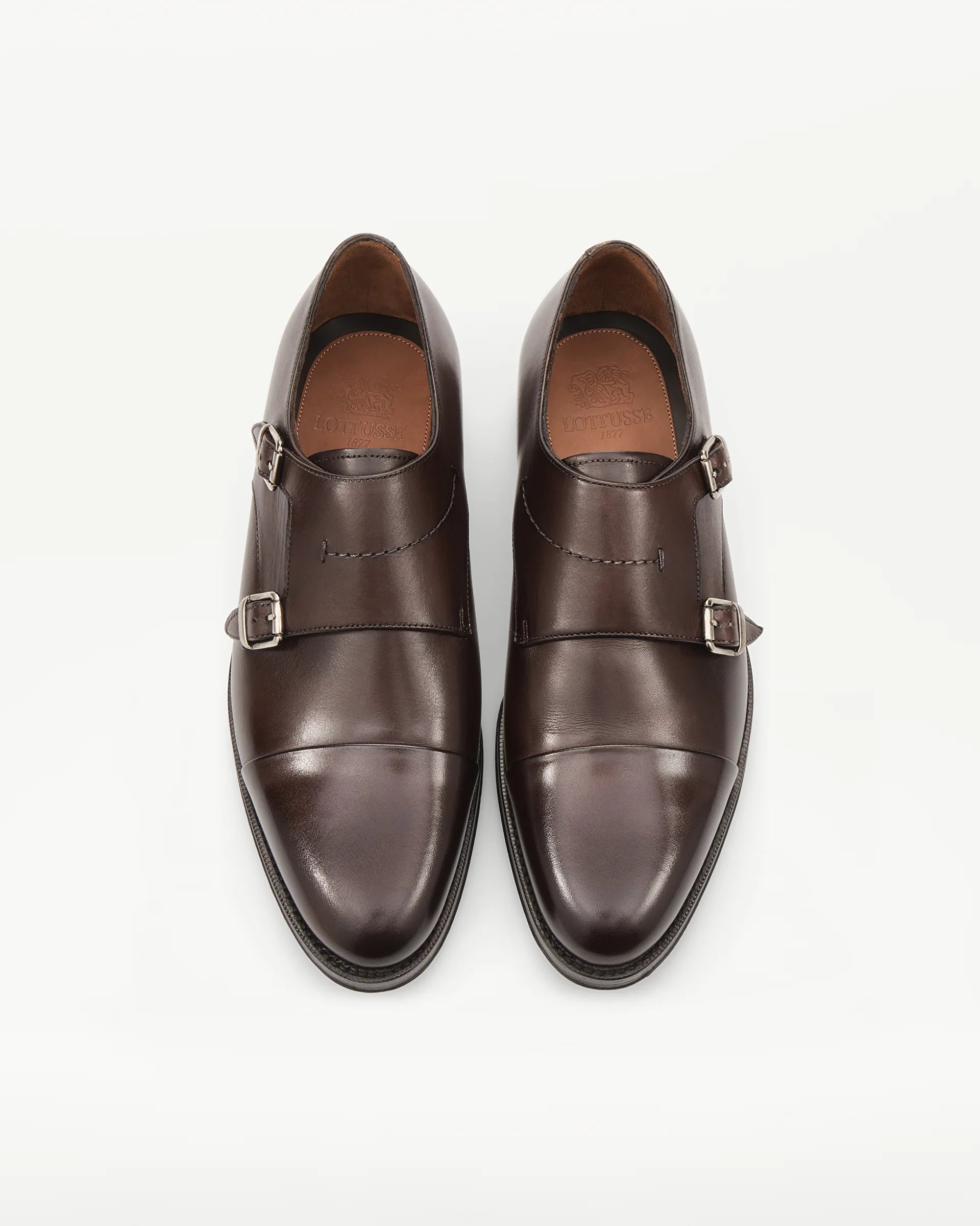 LOTTUSSE Zapatos Doble Hebilla Premium PIEL MOCA: بني أحذية للرجال
