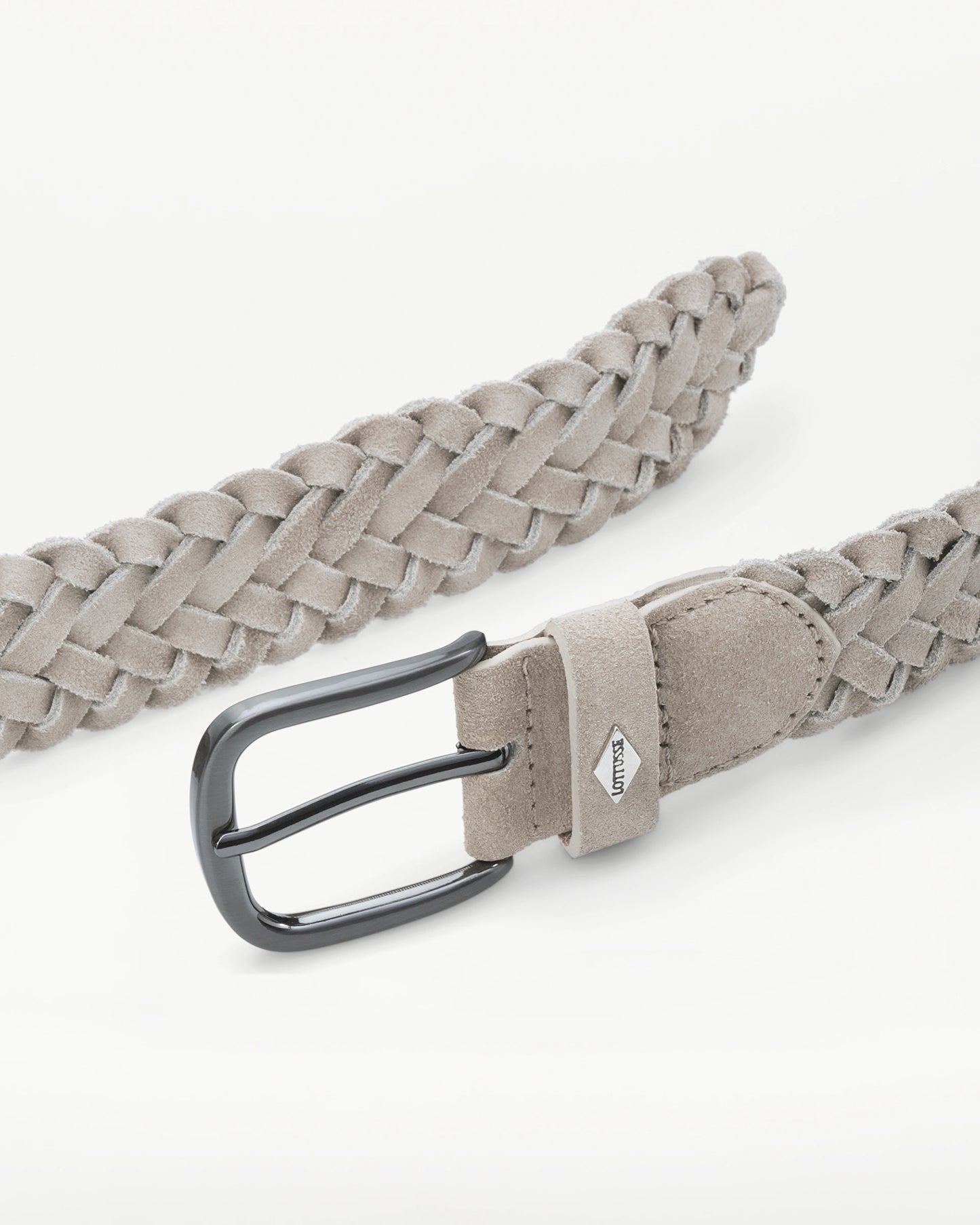 LOTTUSSE | CINTURONES | HOMBRE | CINTURÓN DE ANTE TRENZADO IMPERMEABLE GRIS TOPO | MARRÓN