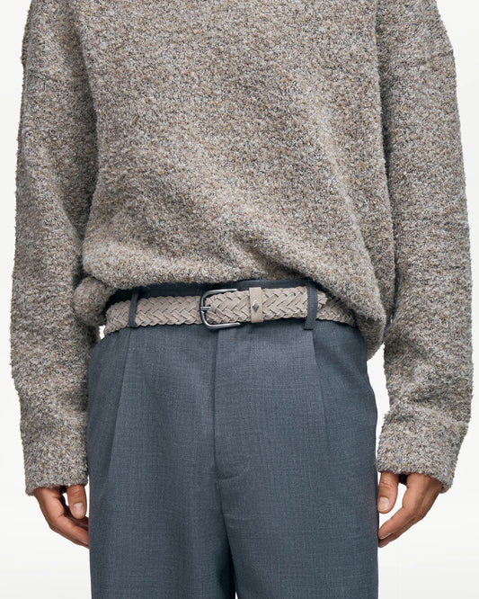 LOTTUSSE | CINTURONES | HOMBRE | CINTURÓN DE ANTE TRENZADO IMPERMEABLE GRIS TOPO | MARRÓN