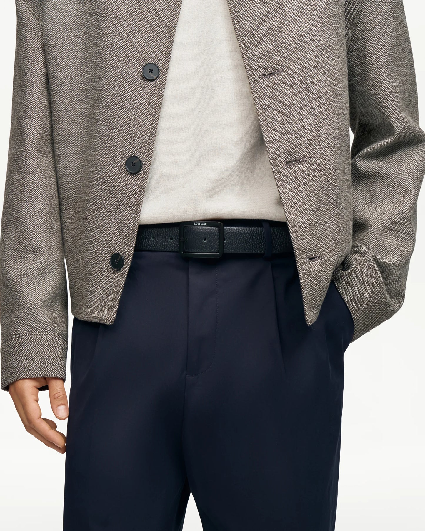 LOTTUSSE | CINTURONES | HOMBRE | CINTURÓN DE PIEL DE BECERRO AZUL MARINO/NEGRO MOCA | MARRÓN