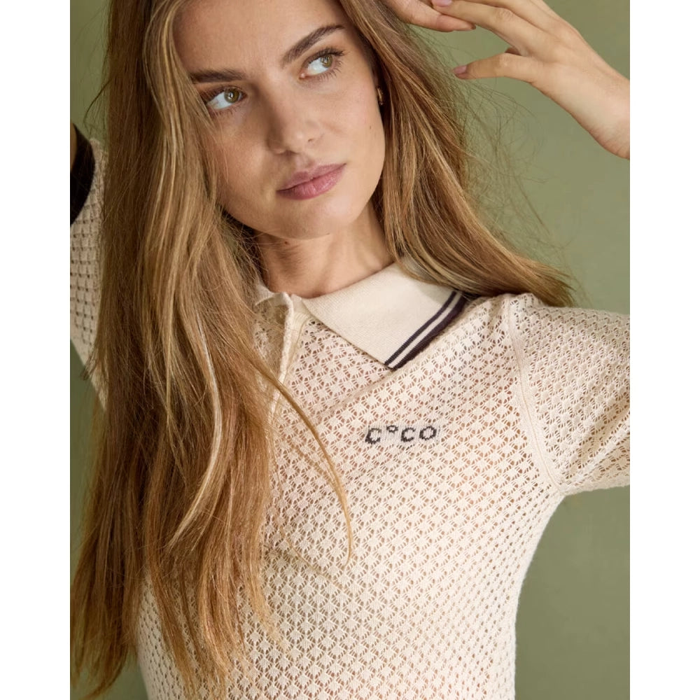 COCOUTURE | POLOS | MUJER | LUECC POINTELLE POLO KNIT BONE | BEIGE