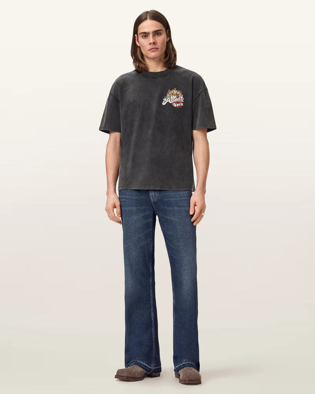 ALL SAINTS Roque SS CREW Washed Black: чорний футболка для чоловіків