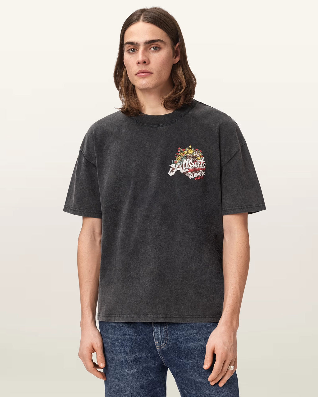 ALL SAINTS Roque SS CREW Washed Black: чорний футболка для чоловіків