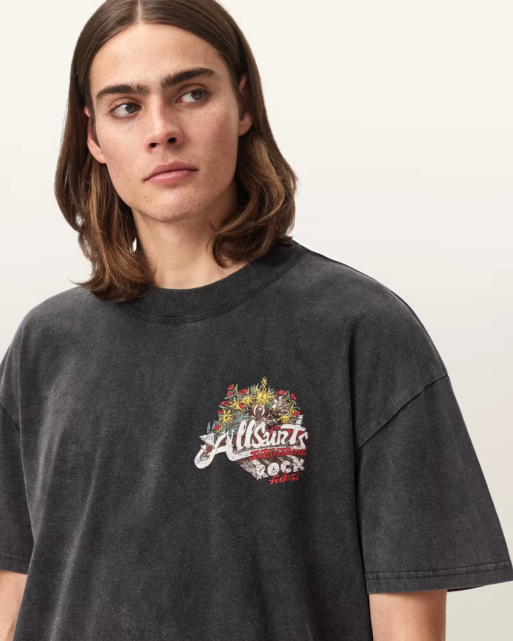ALL SAINTS Roque SS CREW Washed Black: чорний футболка для чоловіків