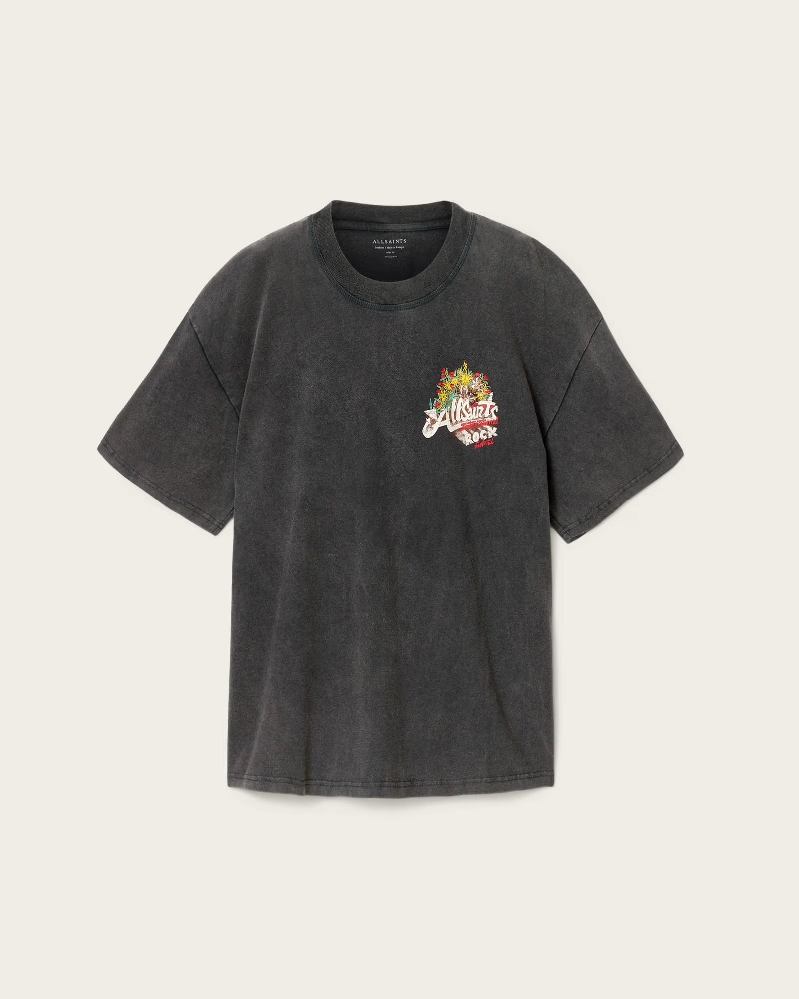 ALL SAINTS Roque SS CREW Washed Black: чорний футболка для чоловіків