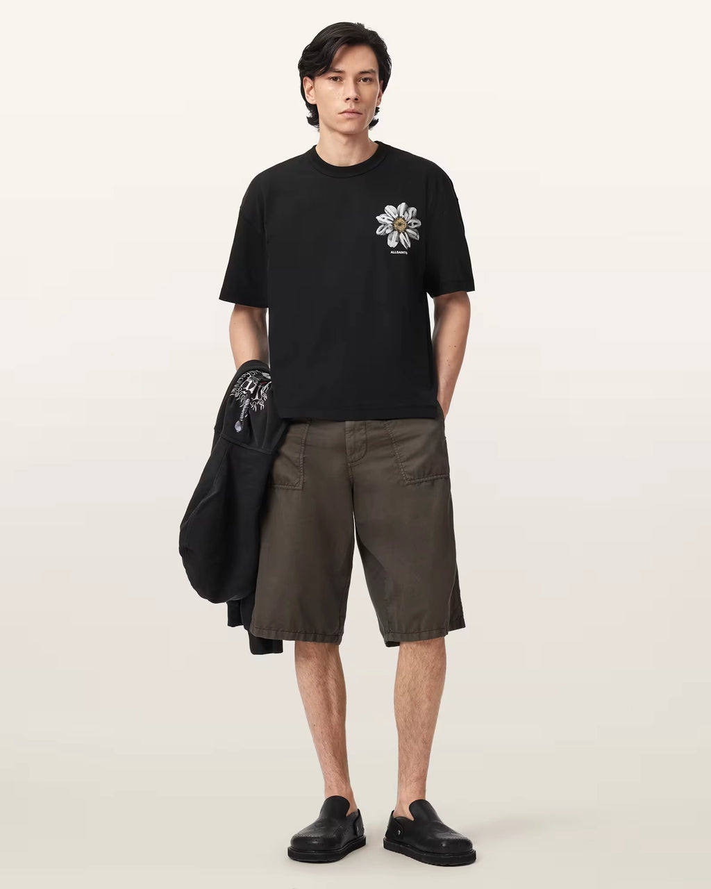 ALL SAINTS Petals SS CREW Washed Black: 黑色 T恤 男士