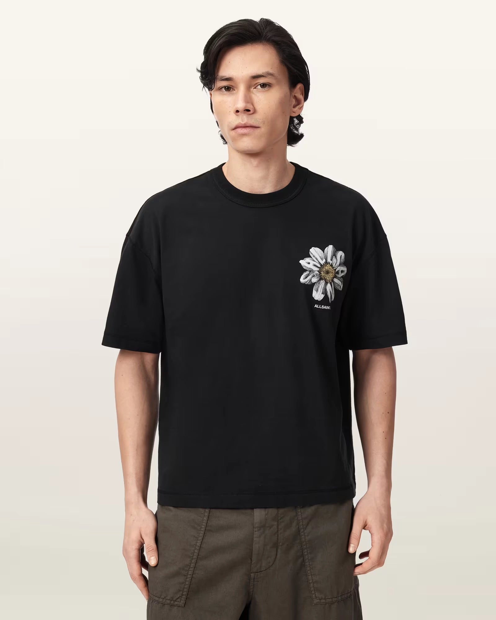 ALL SAINTS Petals SS CREW Washed Black: 黑色 T恤 男士