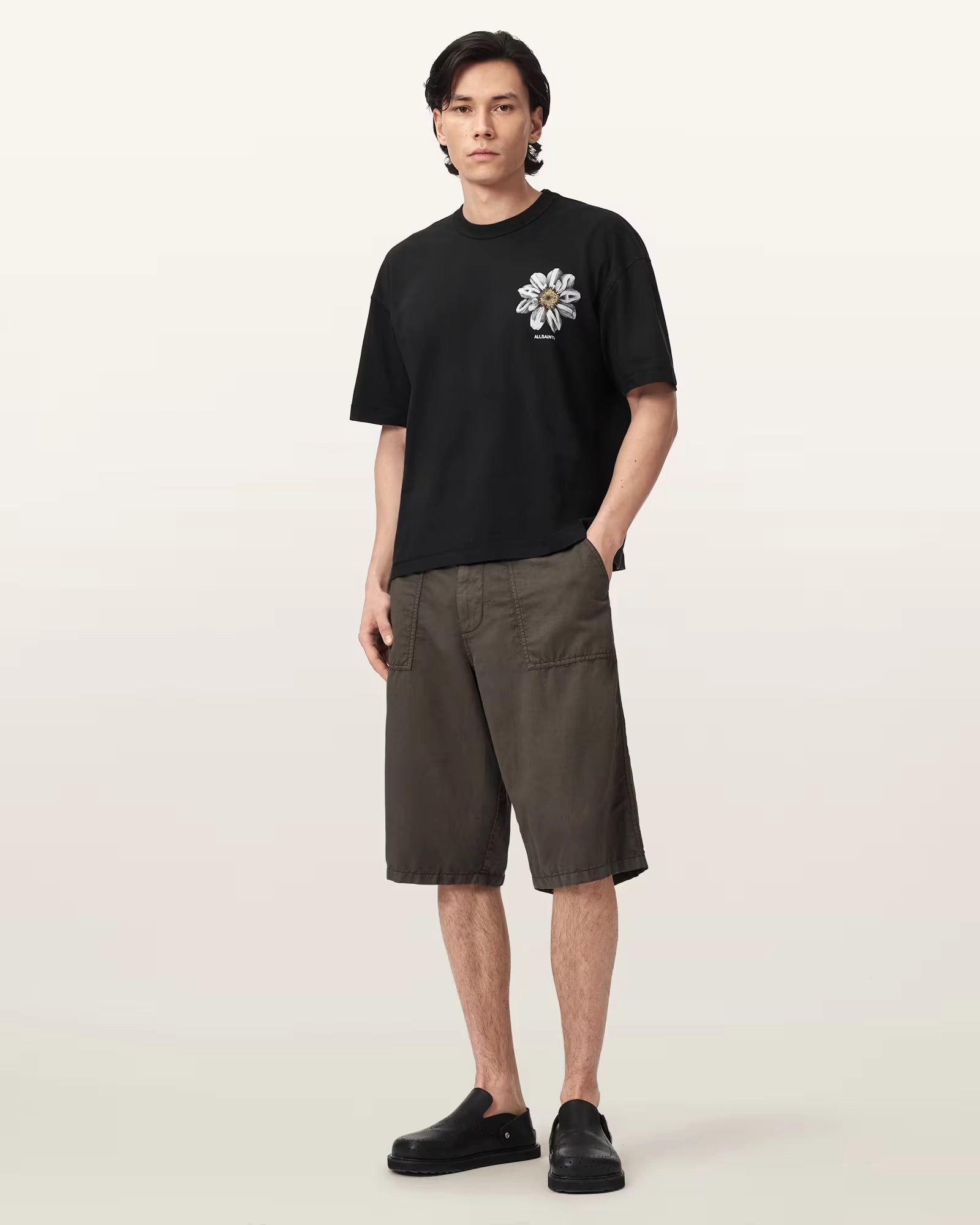 ALL SAINTS Petals SS CREW Washed Black: 黑色 T恤 男士