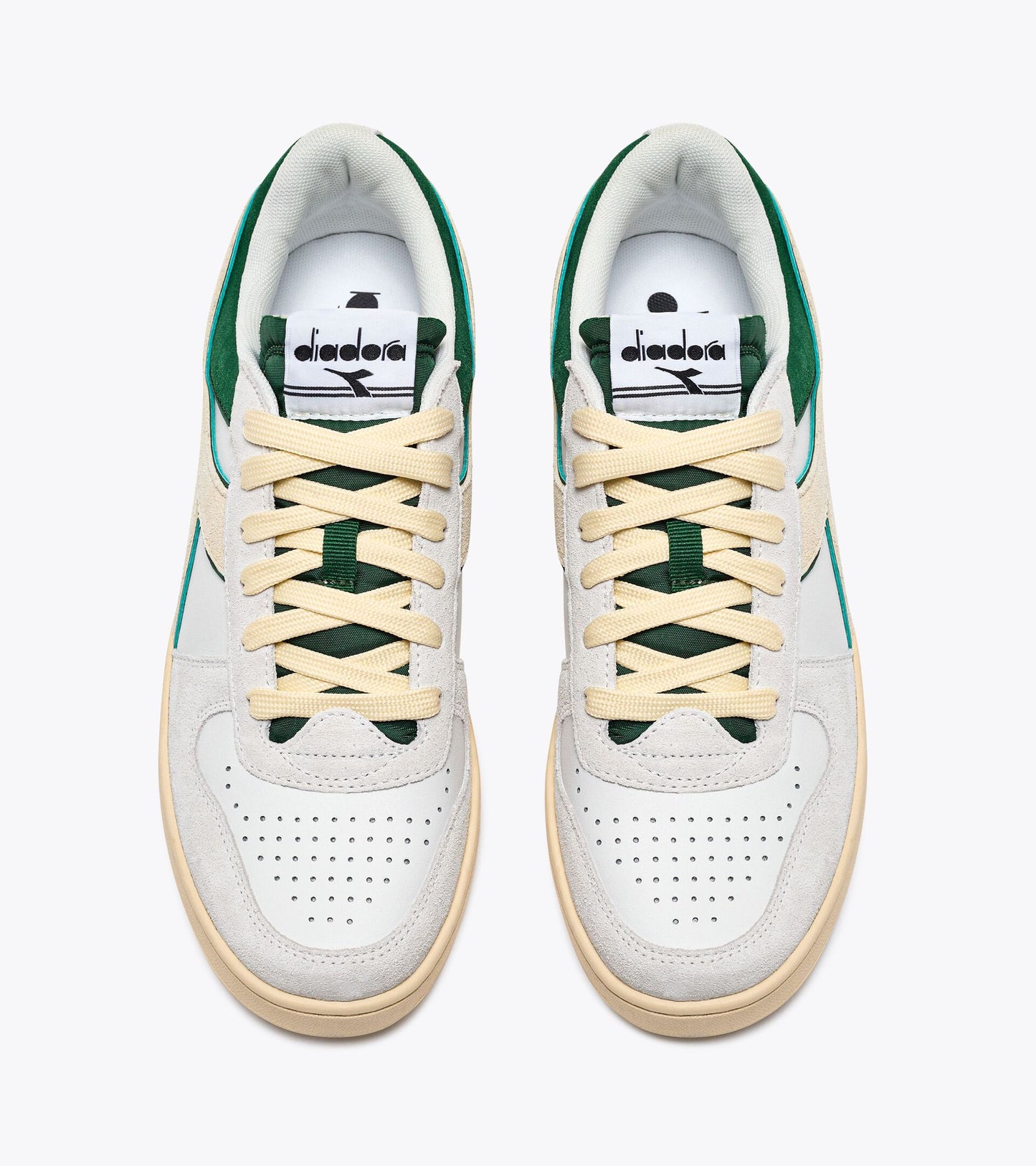 DIADORA | SNEAKERS HOMBRE | MAGIC BASKET LOW SUEDE LEATHER WHITE & GREEN | BLANCO