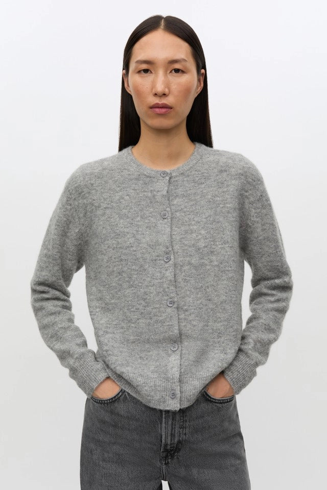 SAMSOE NOR Short GREY MEL: grey cardigan for women