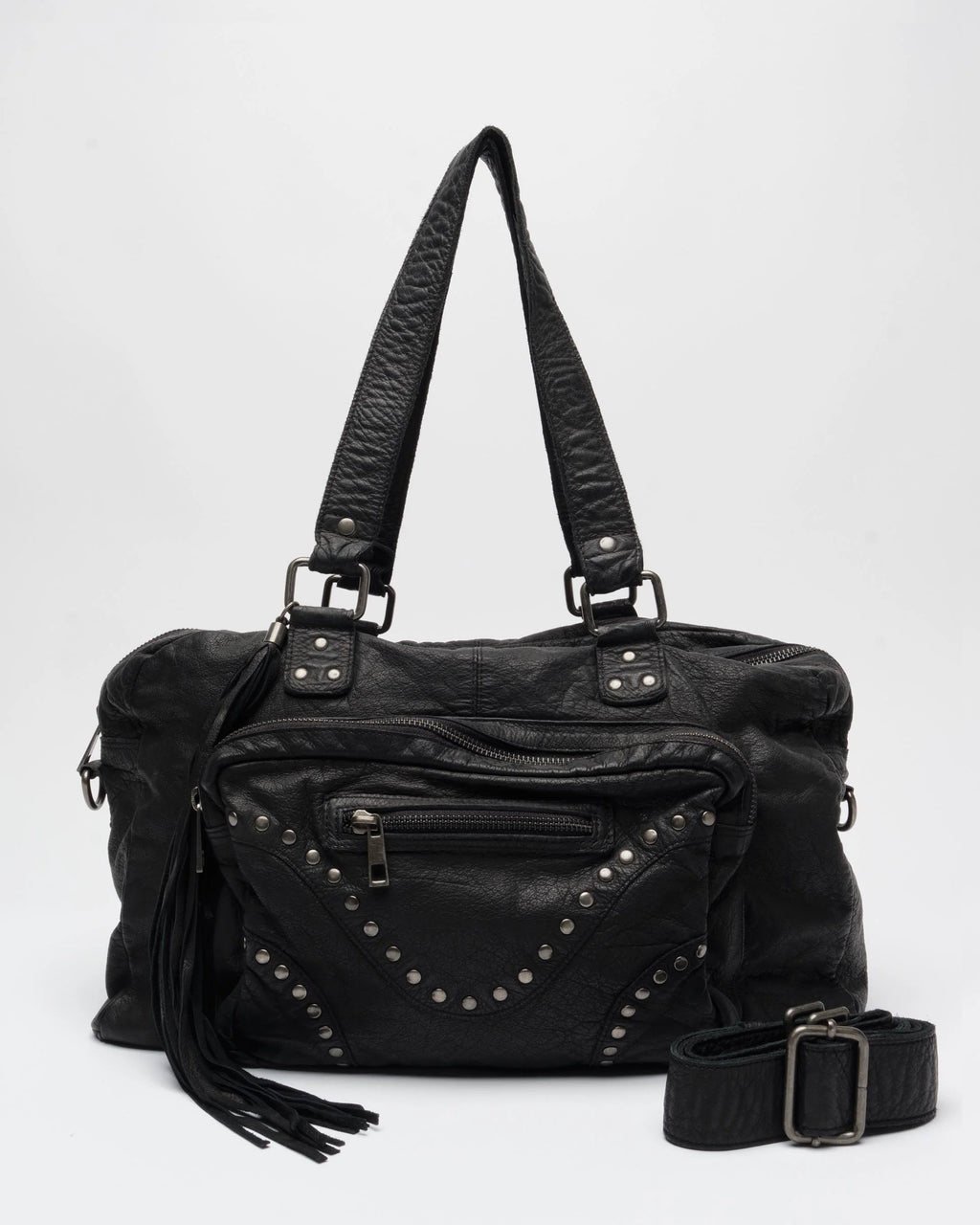 NUNOO | BOLSOS | MUJER | MILLE RIVET WASHED BLACK W. ANTIQUE SILVER BLACK | NEGRO