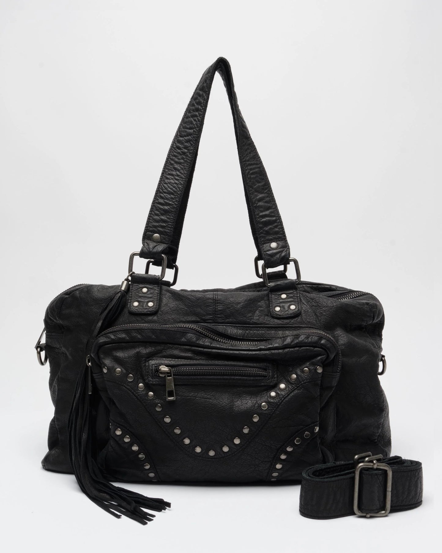 NUNOO | BOLSOS | MUJER | MILLE RIVET WASHED BLACK W. ANTIQUE SILVER BLACK | NEGRO