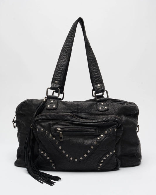 NUNOO | BOLSOS | MUJER | MILLE RIVET WASHED BLACK W. ANTIQUE SILVER BLACK | NEGRO