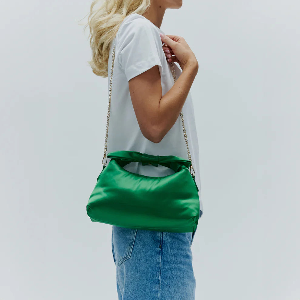 NUNOO | ЖІНОЧА СУМКА | ДЕНДІ БОУ ПЕРЕРАБЛЕНИЙ АТЛАС ЗЕЛЕНИЙ З ЗОЛОТО | ЗОЛОТИЙ