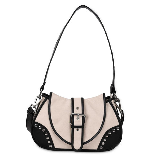 NUNOO | BOLSO MUJER | MARIA RIVET CANVAS LEATHER OFF WHITE