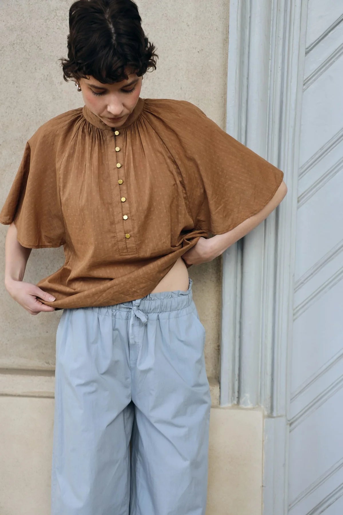 PROJECT AJ117 PJ Pants DK14-261 / 619 Pearl BLUE: أزرق بنطال للنساء
